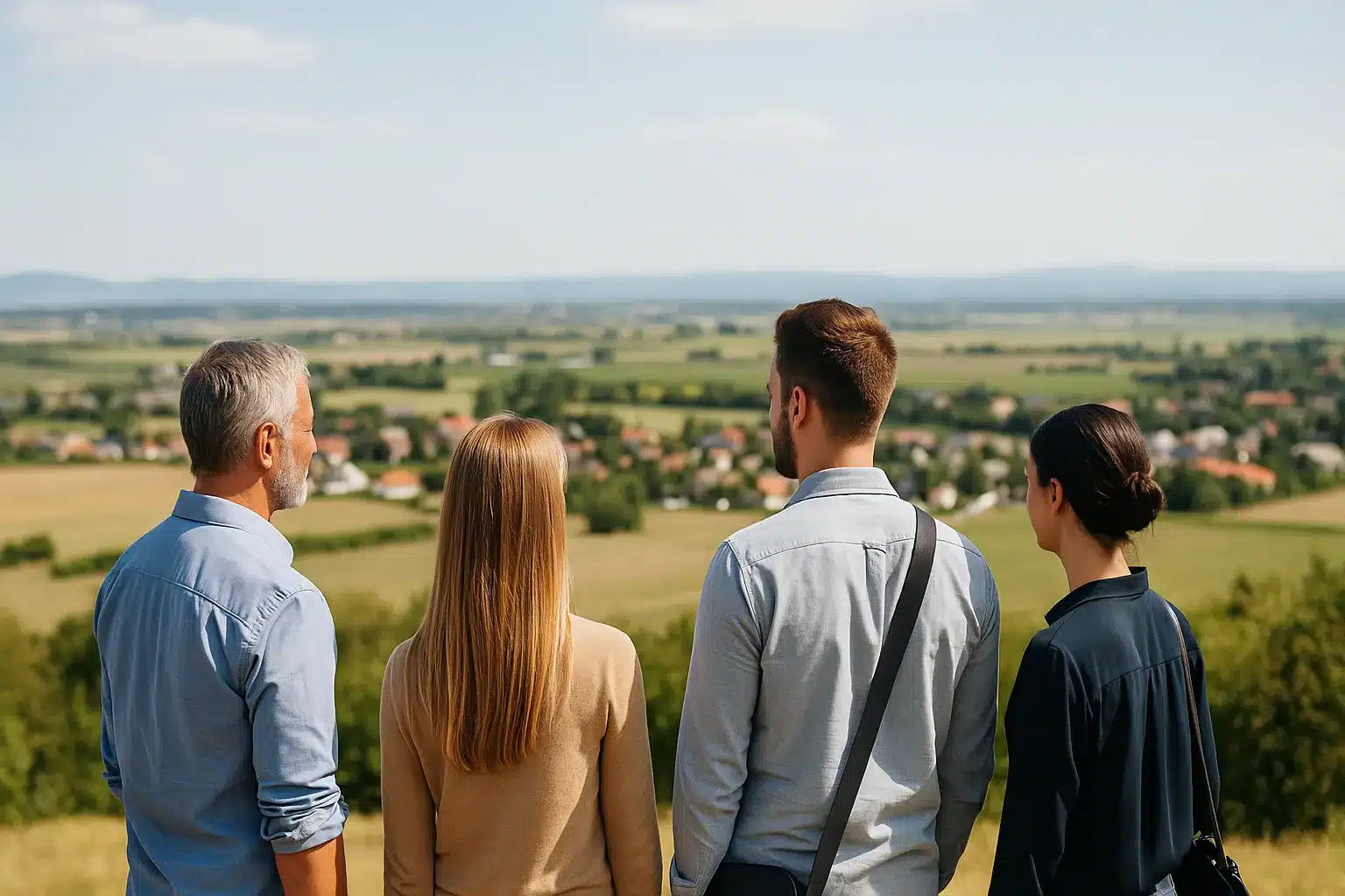 Vier diskret agierende Personen mit Blick in die Weite – symbolisieren das Ermittlerteam der Detektei in Niederösterreich.