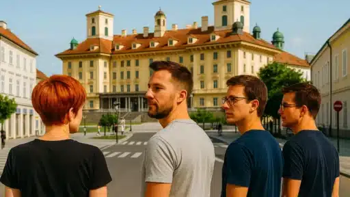 Drei Detektive in Eisenstadt bei Tag – professionelle Ermittler vor regionalem Hintergrund im Burgenland.