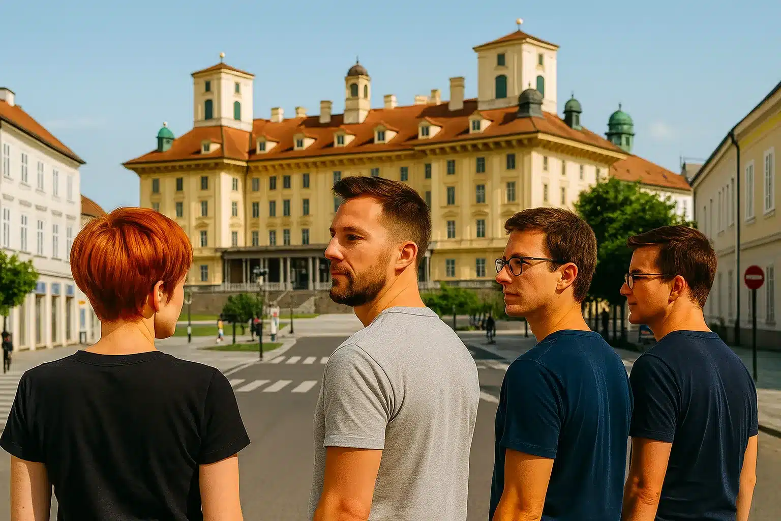Drei Detektive in Eisenstadt bei Tag – professionelle Ermittler vor regionalem Hintergrund im Burgenland.