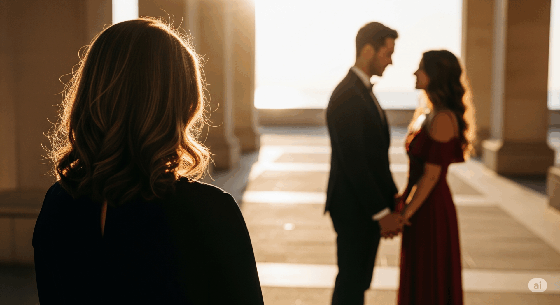 Frau beobachtet heimlich ein Paar – Symbolbild für Ehebruch und Untreue, Detektei Observation