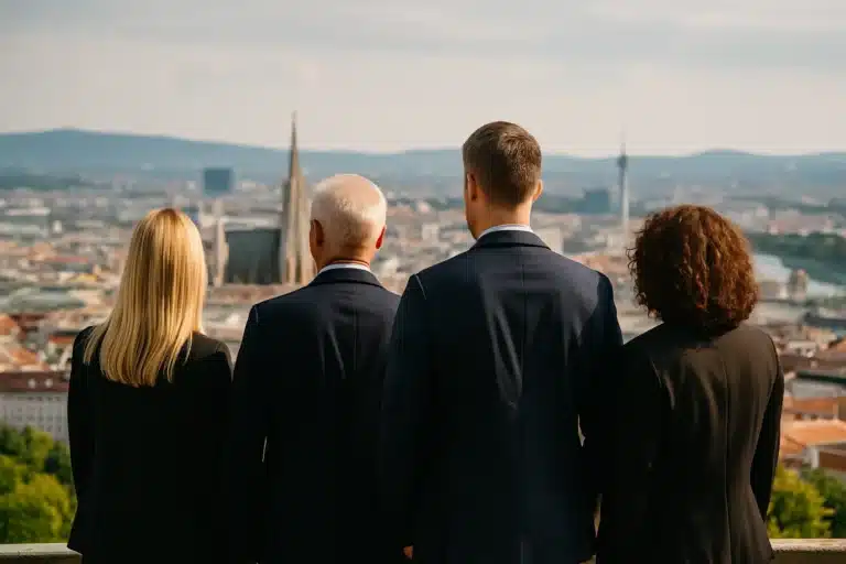 Detektivteam anonym vor Wiener Skyline